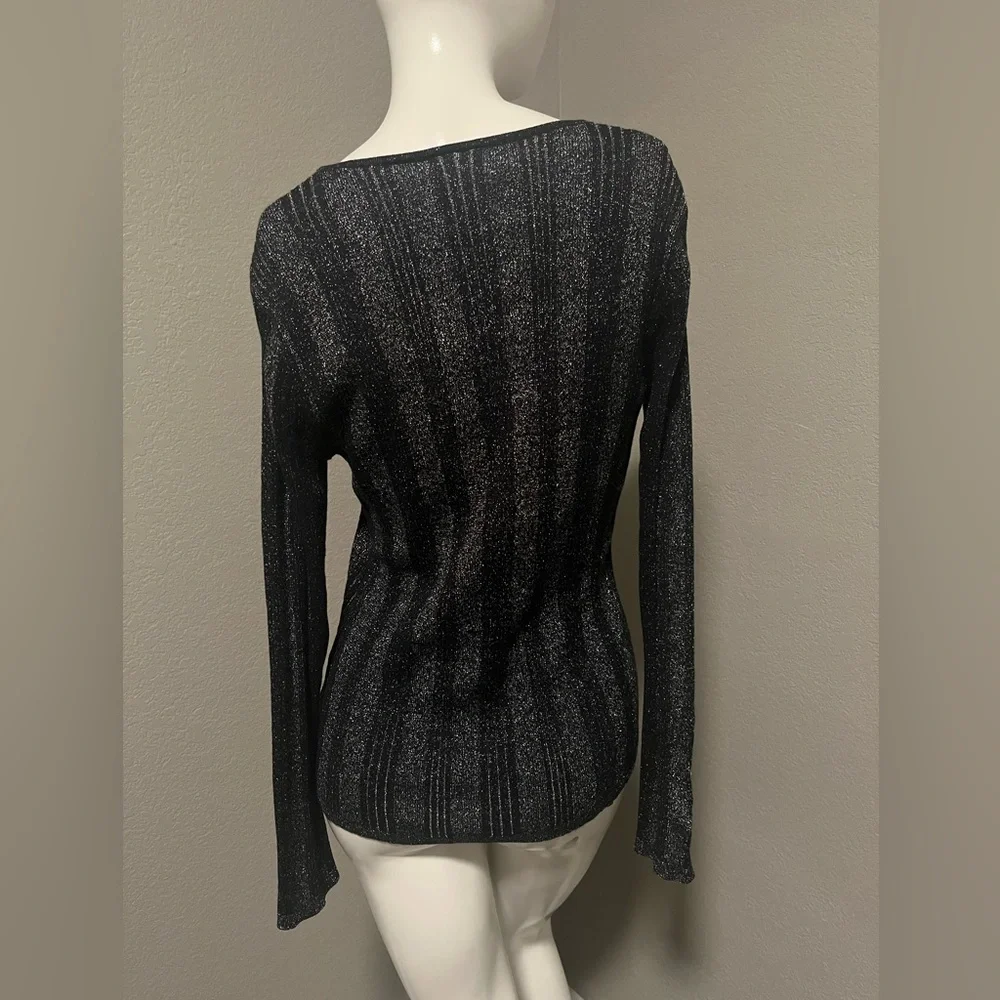 Harley-Davidson Women”s  Black & Silver Metallic LS Stretch Top Blouse Size XL - Picture 4 of 12